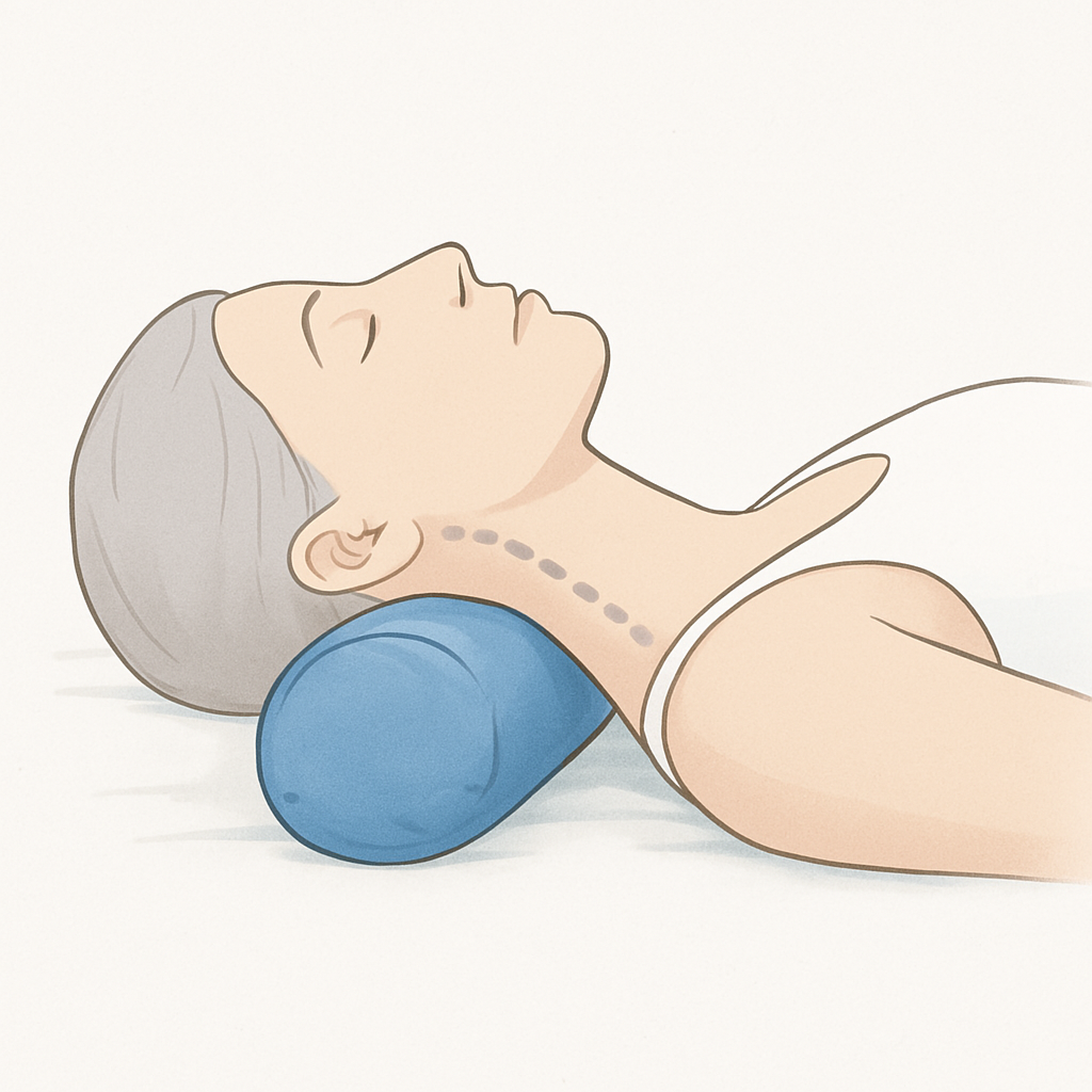 Illustration showing proper neck alignment with ErgonoCare pillow